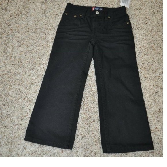 *Jeans Chaps sz 16 Adjustable Waist Black Whisked Denim Flat Front 5 Pkt Girls - Picture 1 of 4